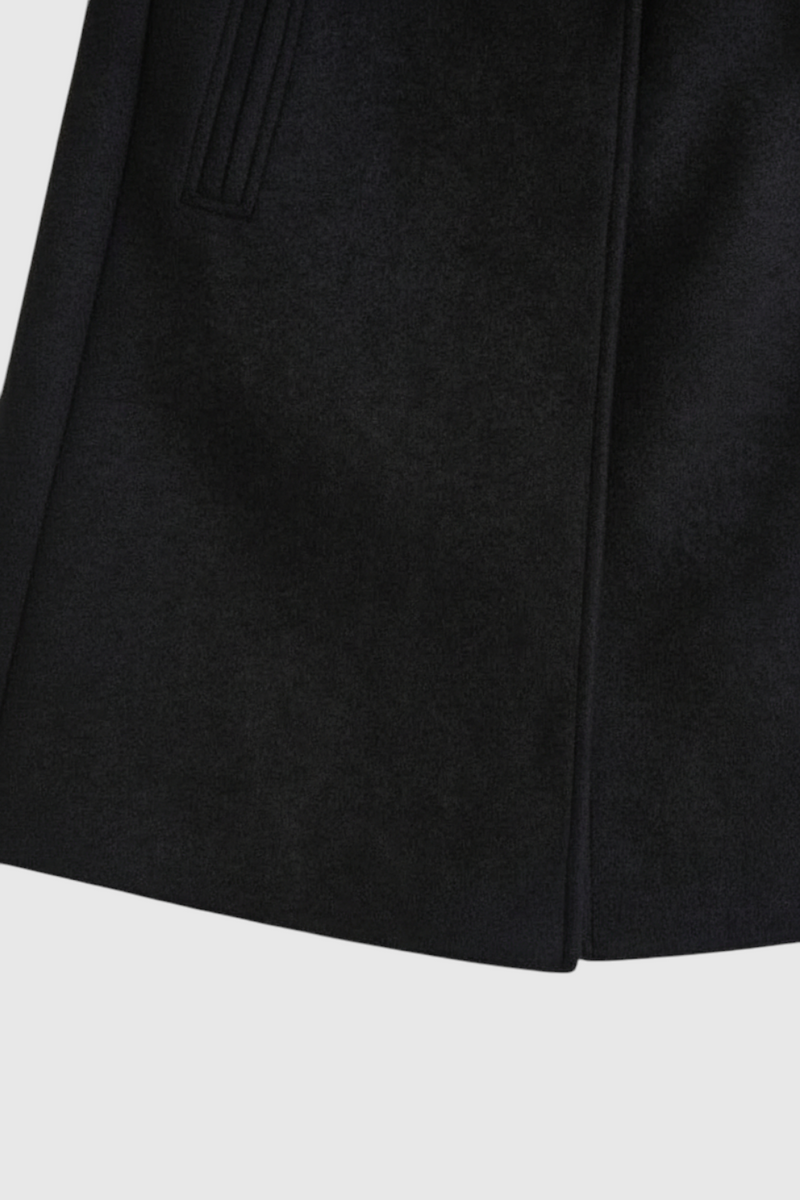 Marion Long Lapel Wool-Look Coat in Black, view 6