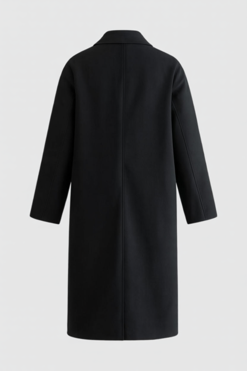 Estelle Long Fold-Over Collar Coat in Black, view 4