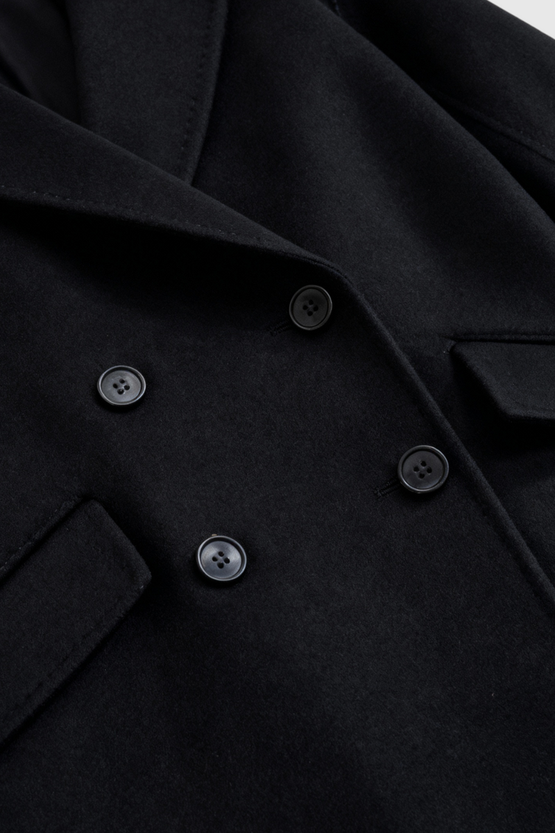 Estelle Long Fold-Over Collar Coat in Black, view 6