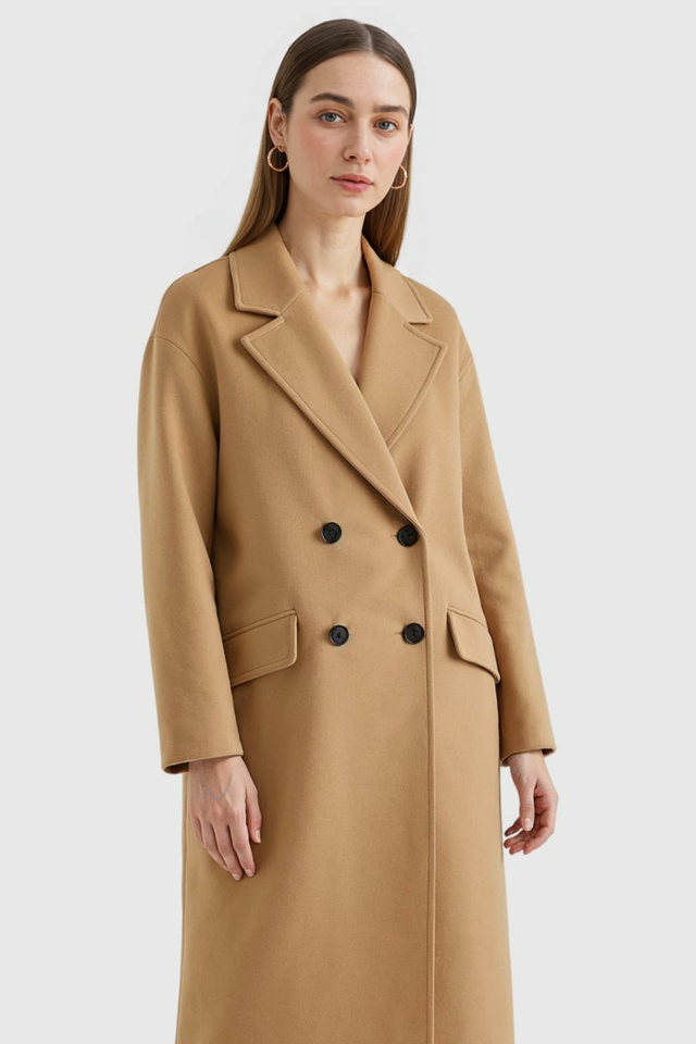 Ingrid Double-Breasted Coat with Flip Collar in Brown, view 1
