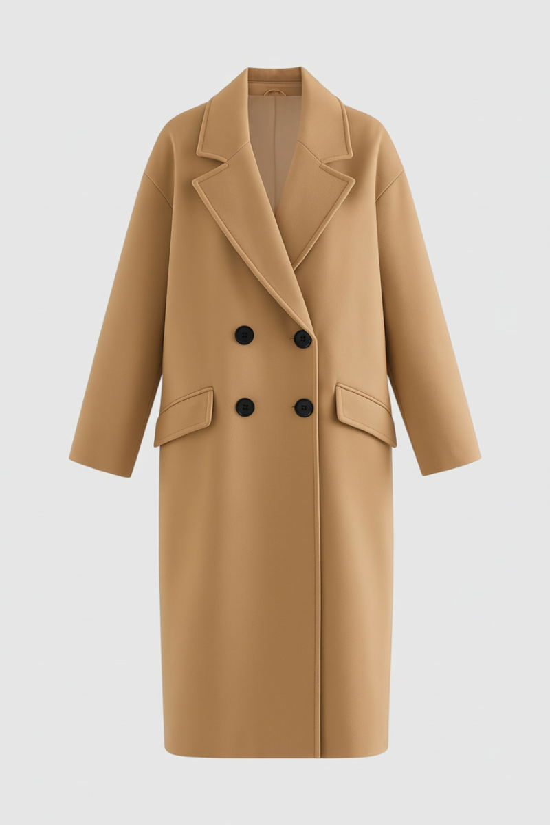 Ingrid Double-Breasted Coat with Flip Collar in Brown, view 3