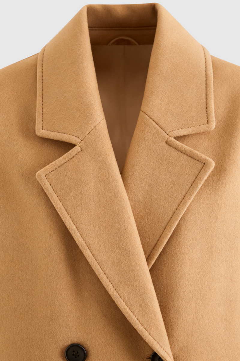 Ingrid Double-Breasted Coat with Flip Collar in Brown, view 5