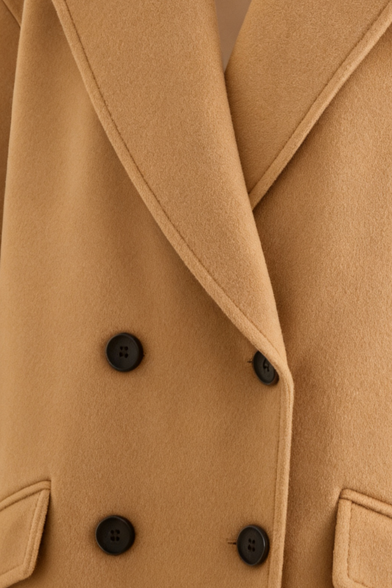 Ingrid Double-Breasted Coat with Flip Collar in Brown, view 6