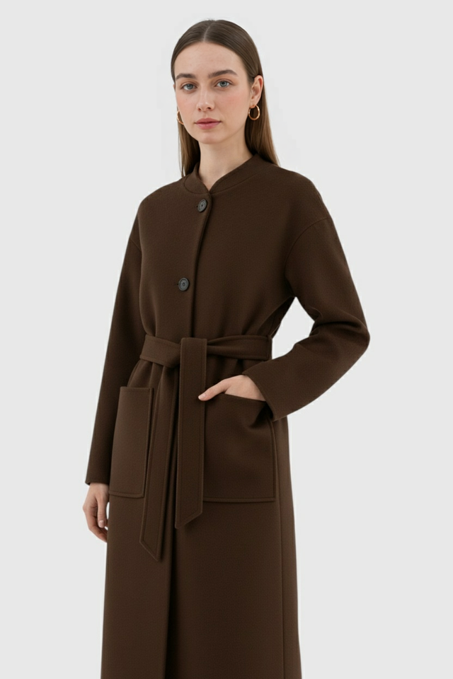 Louisa Winter Coat with Crew Neck in Brown, view 1