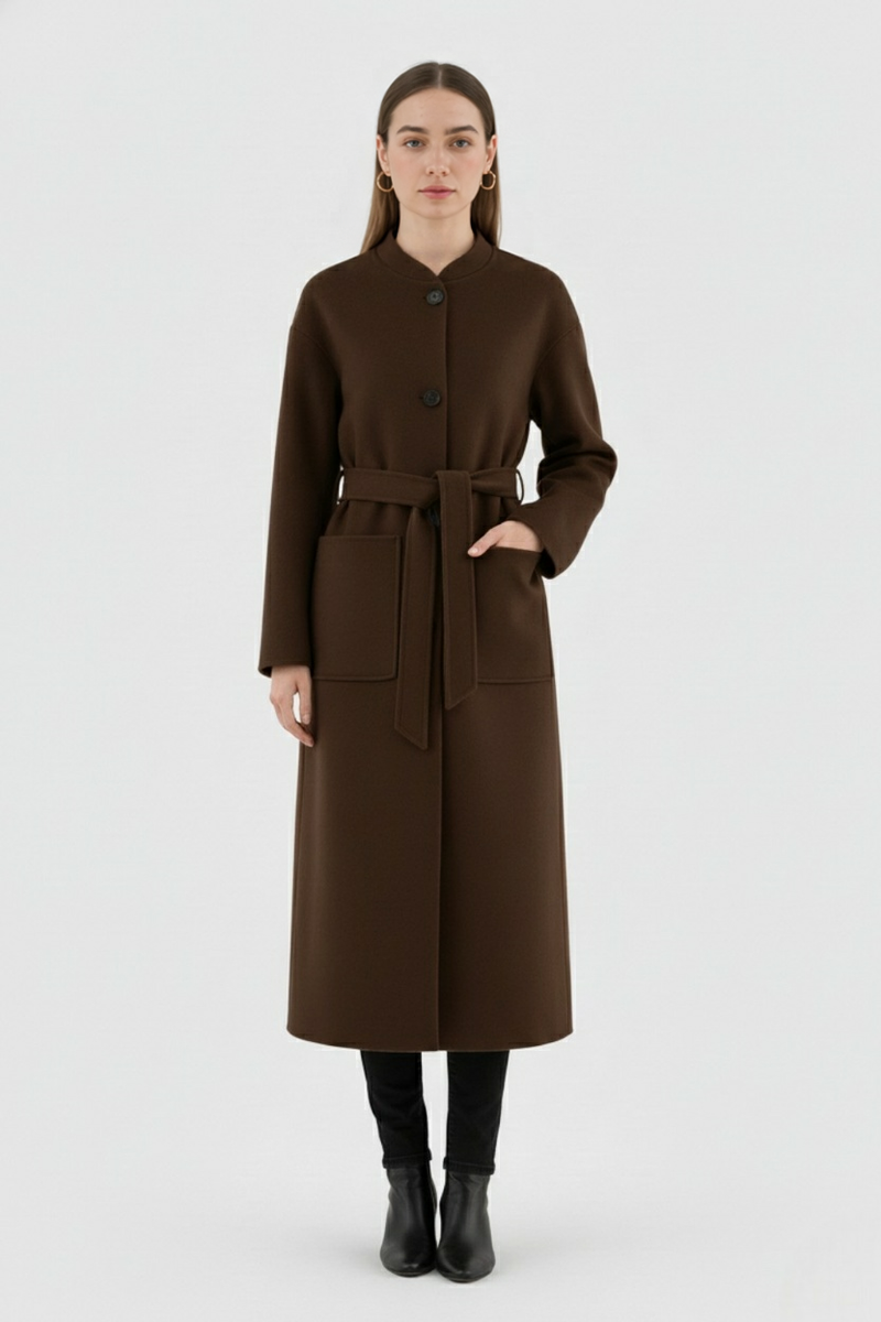 Louisa Winter Coat with Crew Neck in Brown, view 2