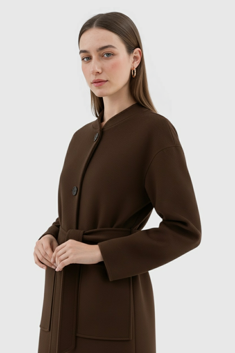 Louisa Winter Coat with Crew Neck in Brown, view 3