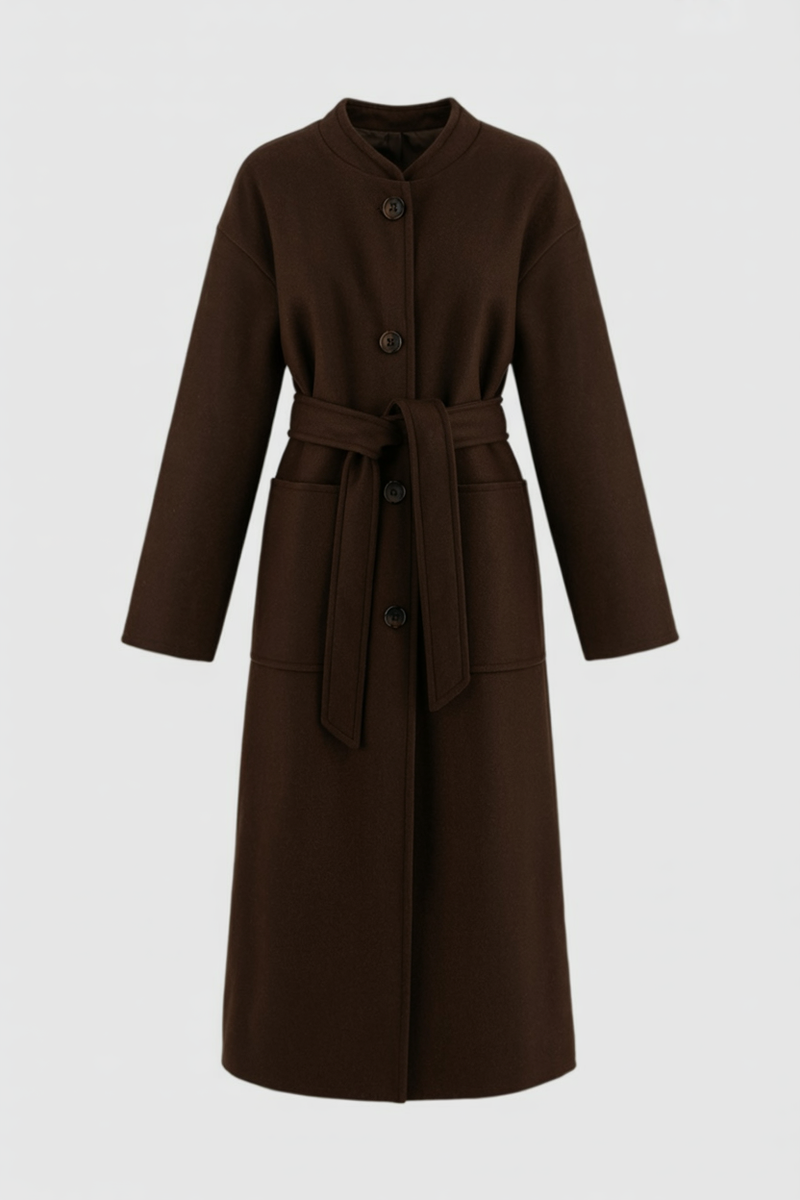Louisa Winter Coat with Crew Neck in Brown, view 4