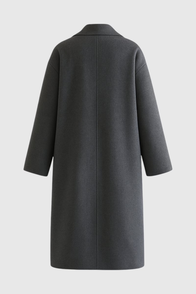 Sabine Long Fold-Over Collar Coat in Dark Grey, view 4