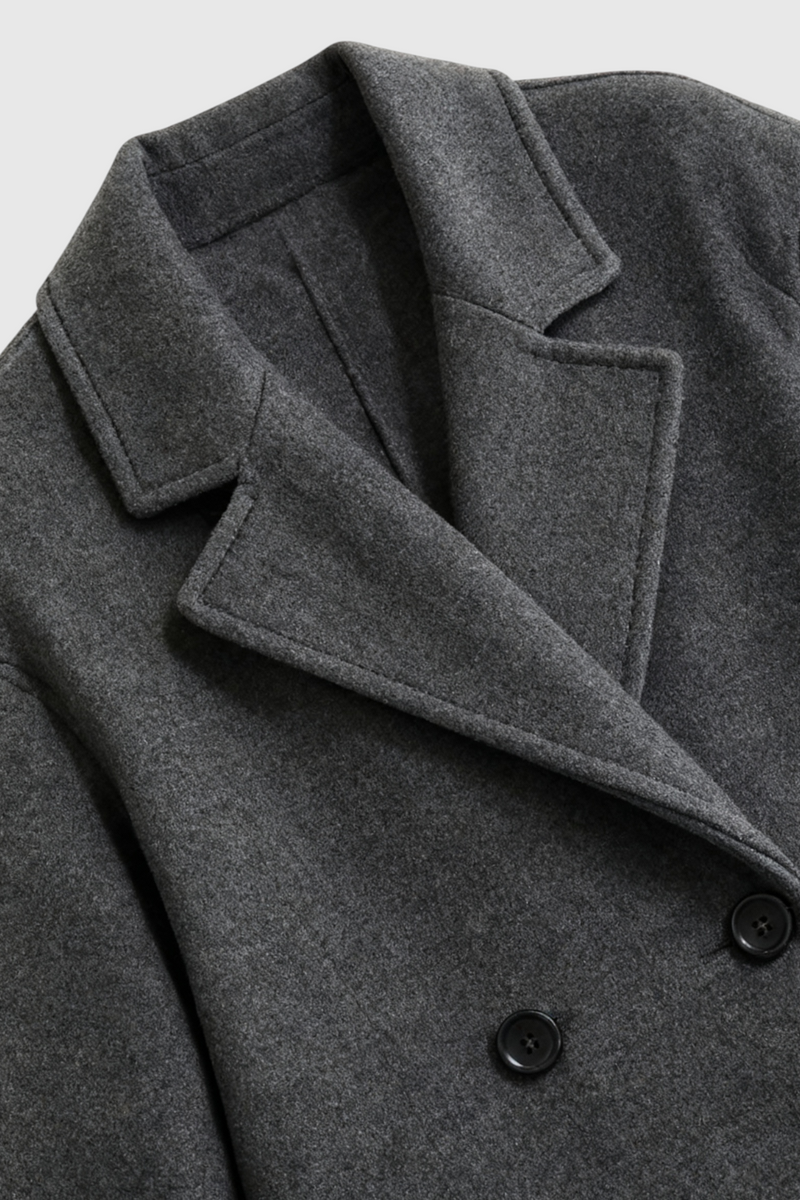 Sabine Long Fold-Over Collar Coat in Dark Grey, view 5