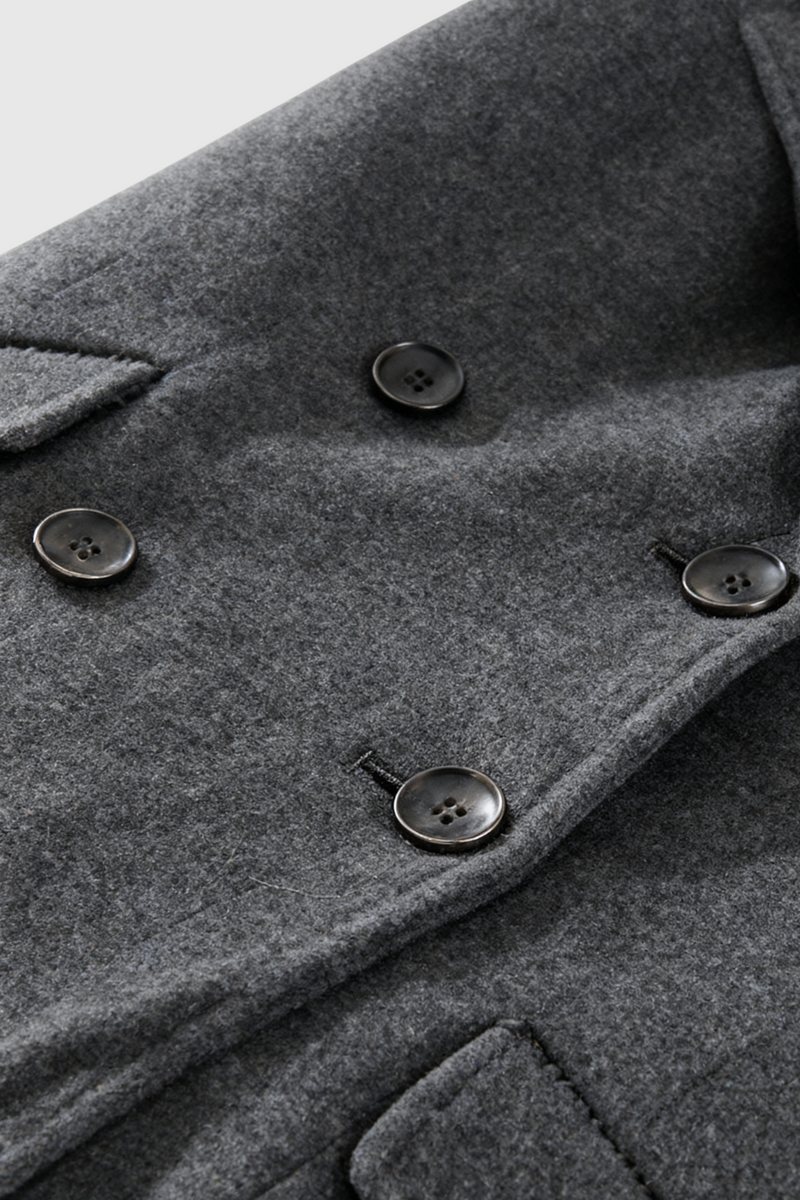 Sabine Long Fold-Over Collar Coat in Dark Grey, view 6