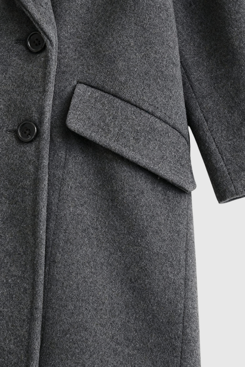 Sabine Long Fold-Over Collar Coat in Dark Grey, view 7
