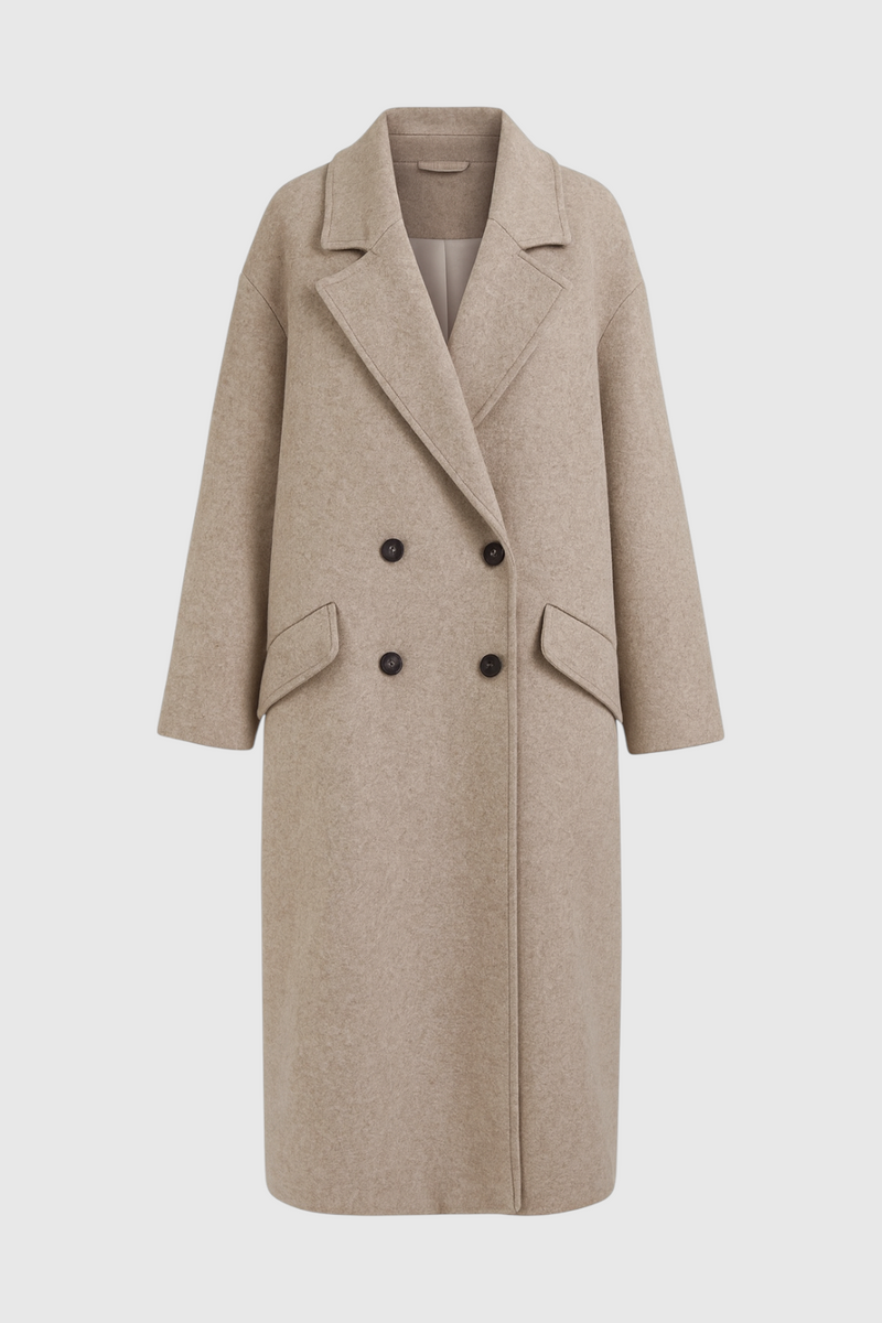 Helena Double-Breasted Coat with Flip Collar in Khaki, view 3