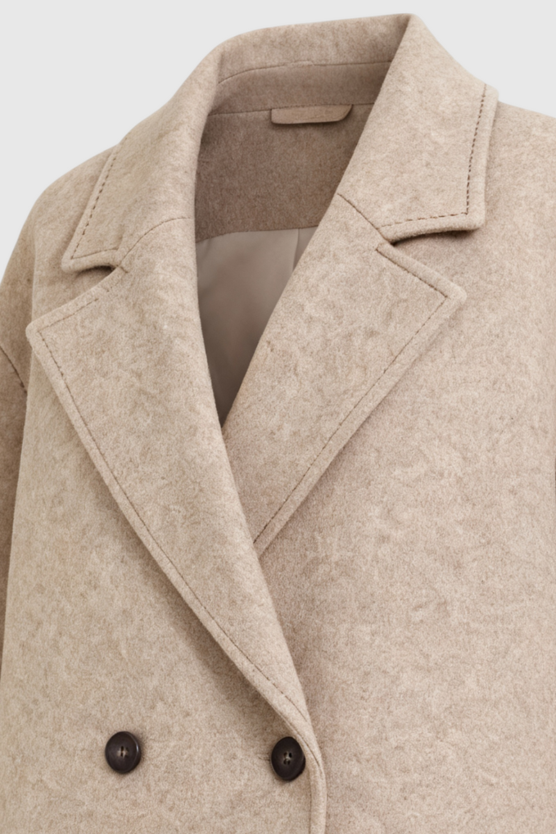 Helena Double-Breasted Coat with Flip Collar in Khaki, view 5