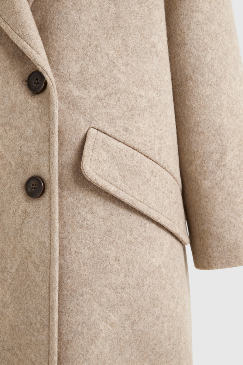Helena Double-Breasted Coat with Flip Collar in Khaki, view 6