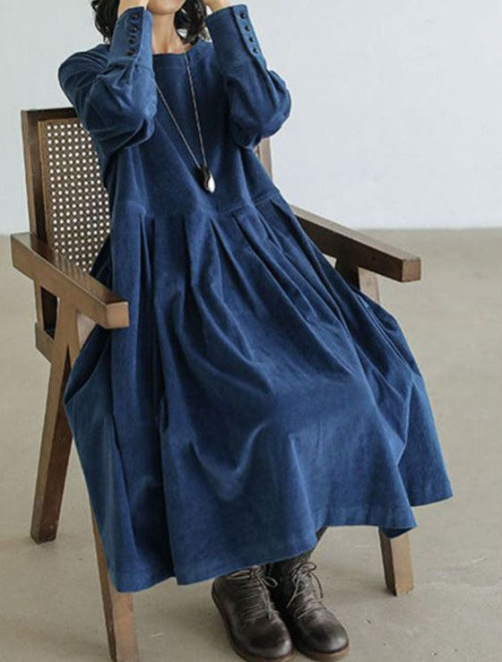 Ursula A-Line Long Sleeve Midi Dress in Blue, view 1