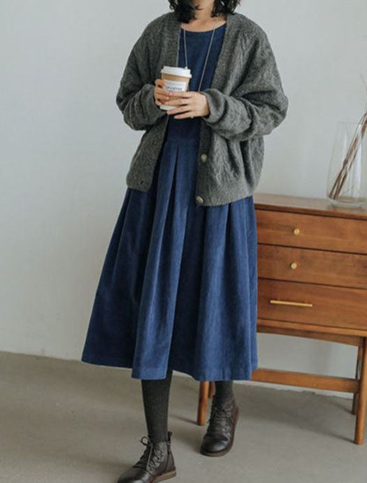 Ursula A-Line Long Sleeve Midi Dress in Blue, view 3