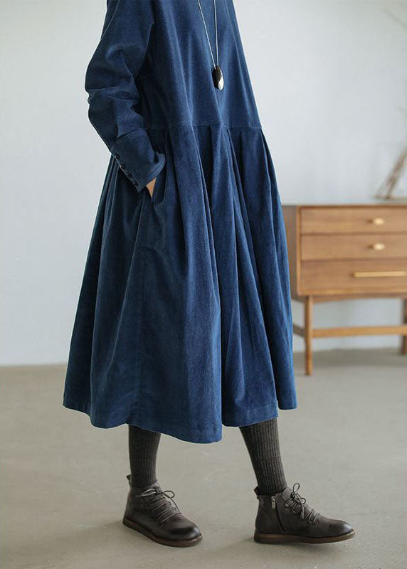 Ursula A-Line Long Sleeve Midi Dress in Blue, view 6