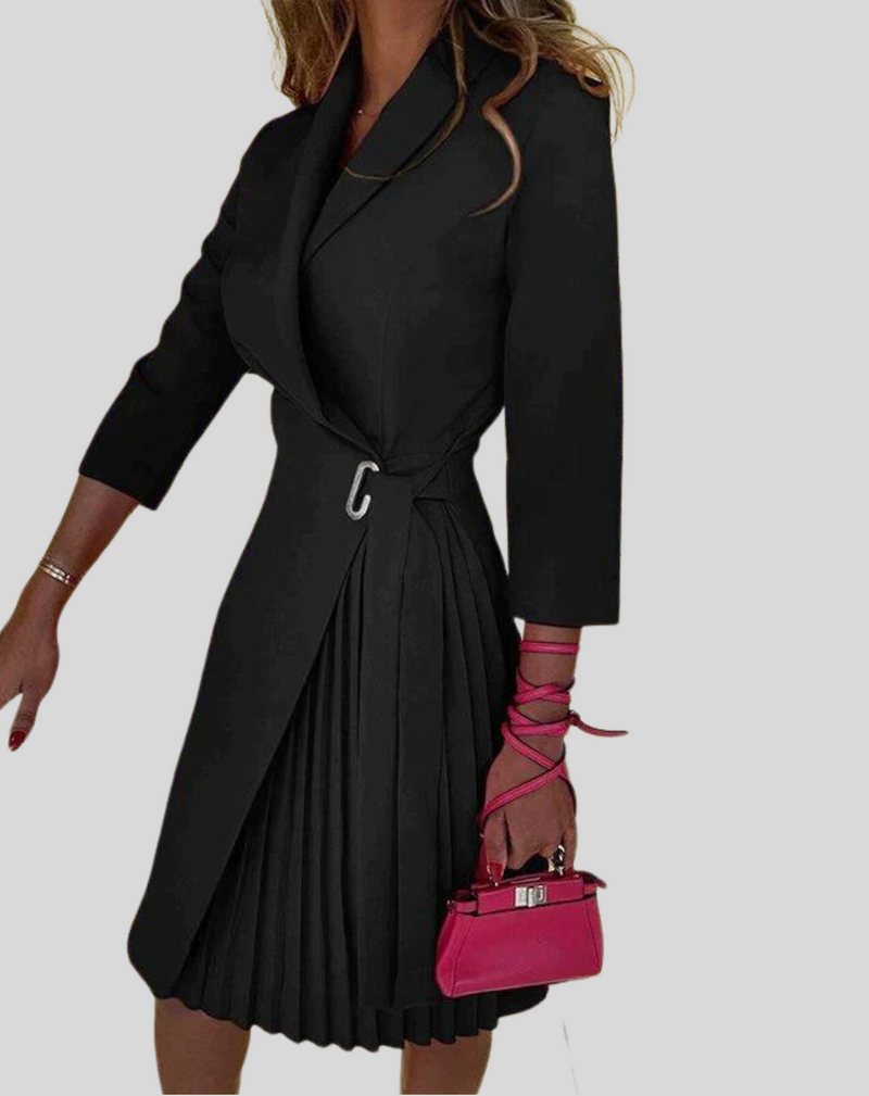 Theodora Belted Pleated Wrap Midi Dress in Apricot, view 10