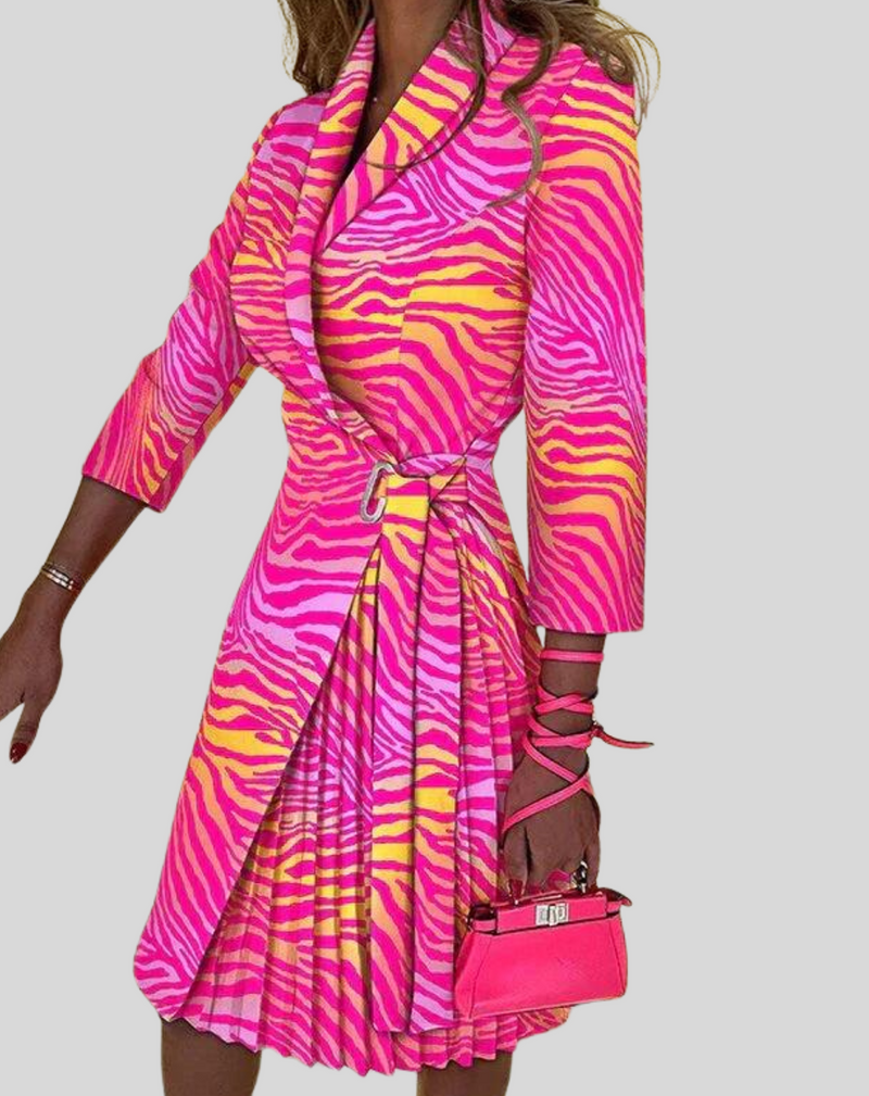 Theodora Belted Pleated Wrap Midi Dress in Apricot, view 3
