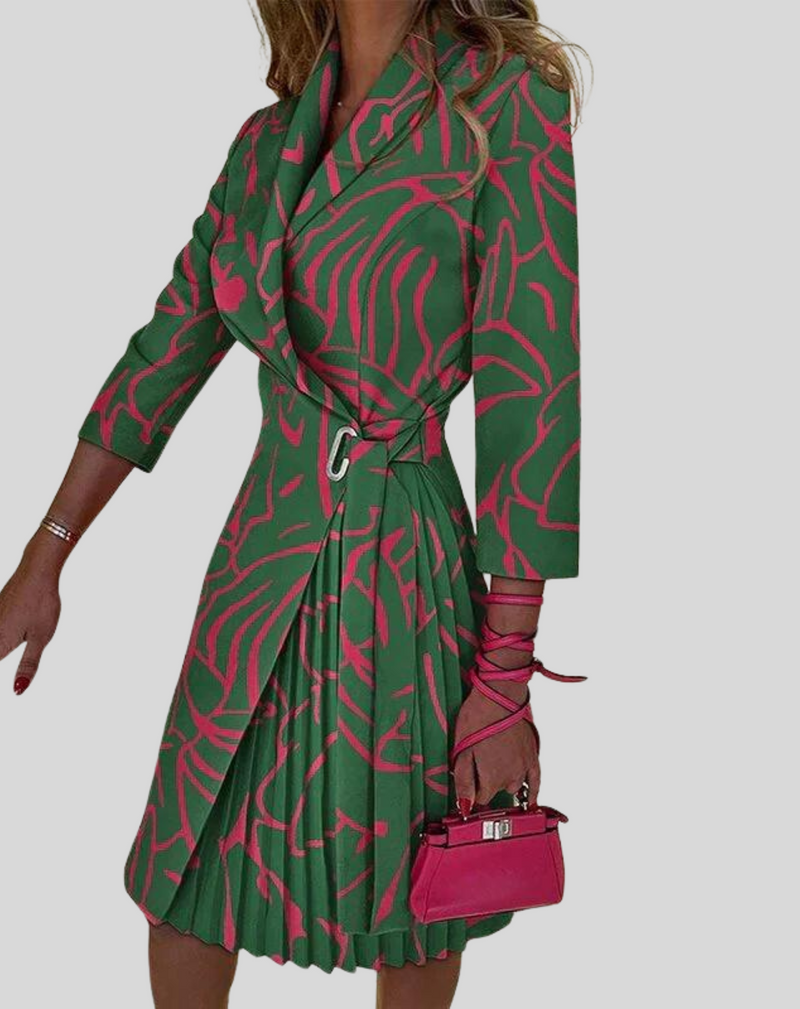 Theodora Belted Pleated Wrap Midi Dress in Apricot, view 4