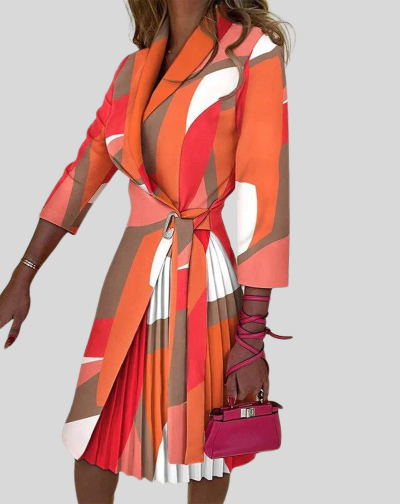 Theodora Belted Pleated Wrap Midi Dress in Apricot, view 6