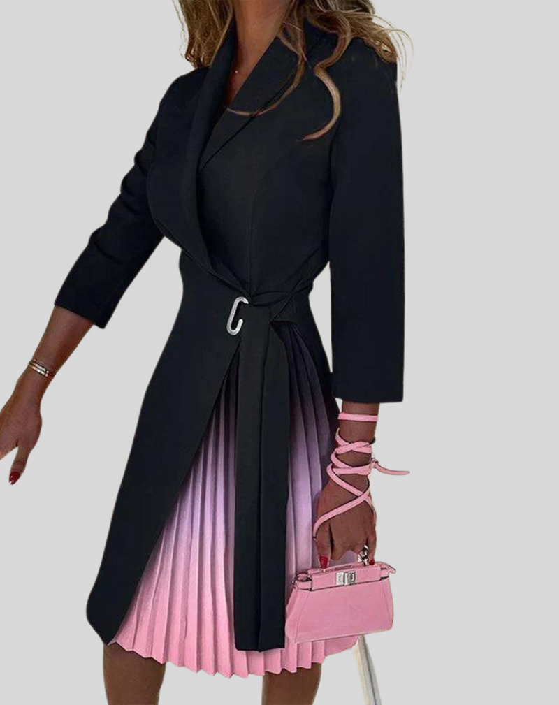 Theodora Belted Pleated Wrap Midi Dress in Apricot, view 7