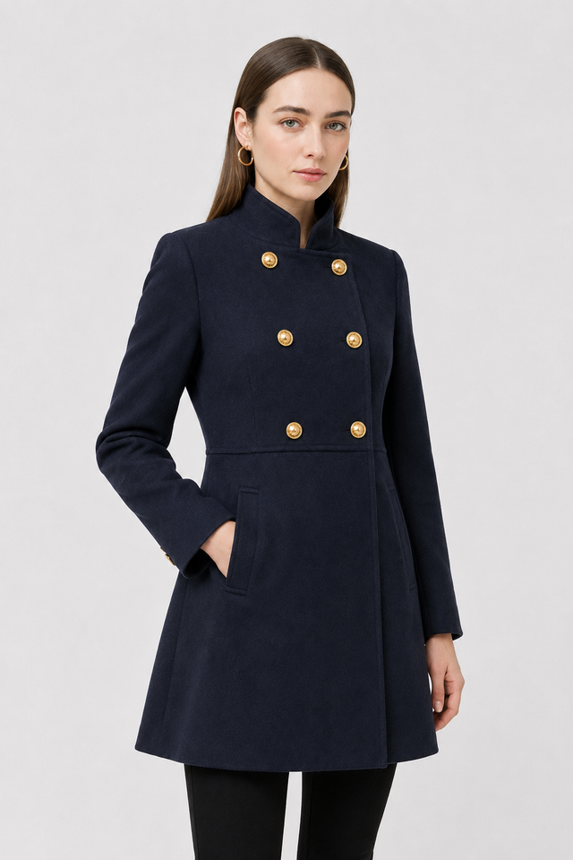 Margaux Double-Breasted Wool-Look Coat in Navy blue, view 1