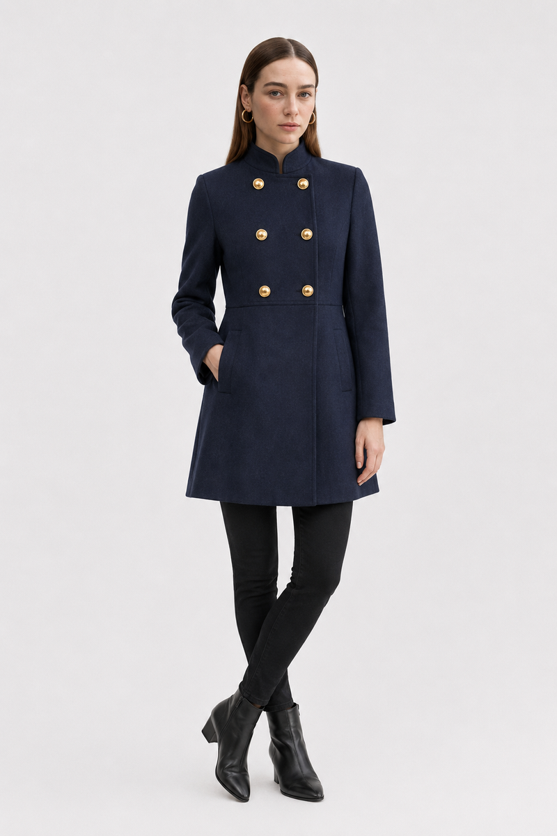 Margaux Double-Breasted Wool-Look Coat in Navy blue, view 2