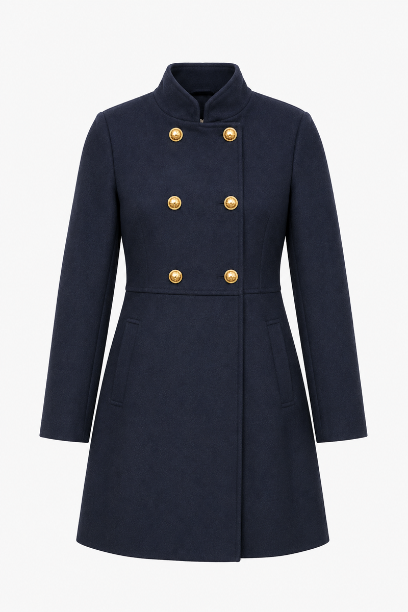 Margaux Double-Breasted Wool-Look Coat in Navy blue, view 4