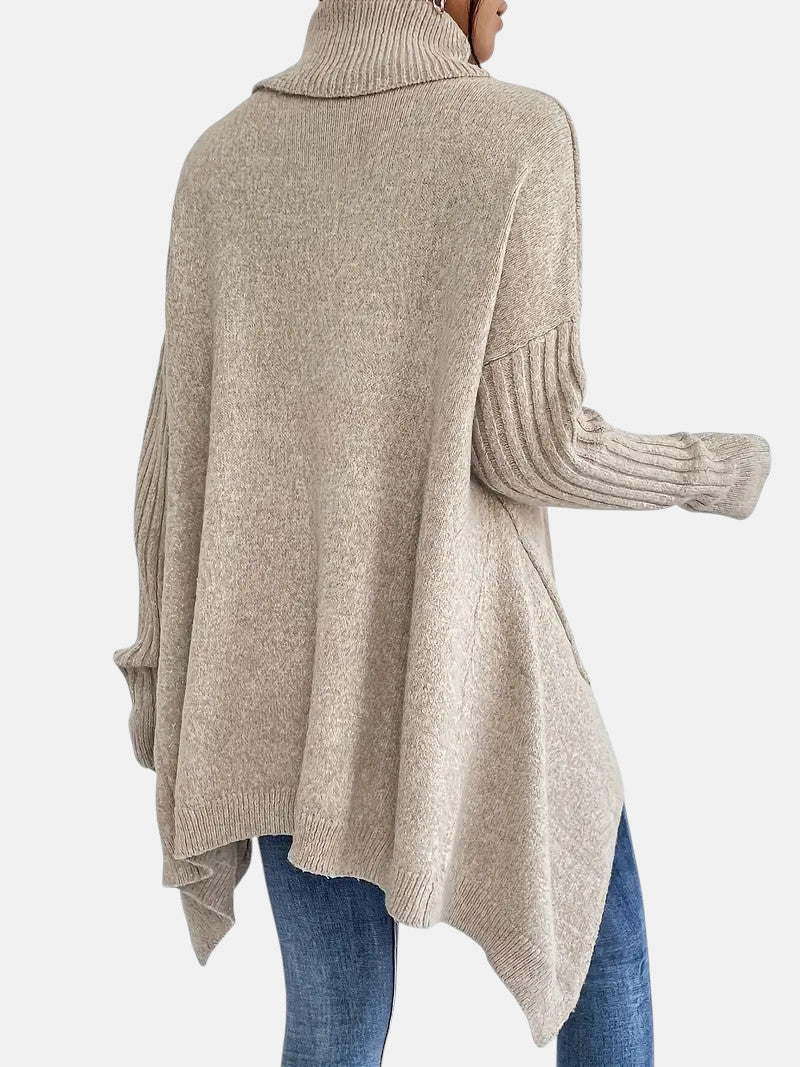 Cecily Oversized Turtleneck Tunic Sweater in Beige, view 2