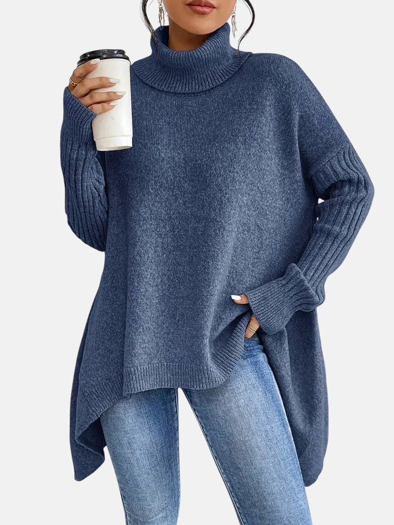 Cecily Oversized Turtleneck Tunic Sweater in Beige, view 6