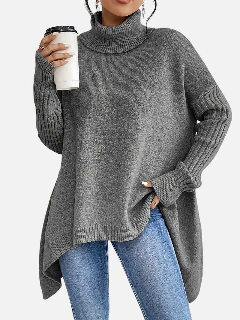 Cecily Oversized Turtleneck Tunic Sweater in Beige, view 7
