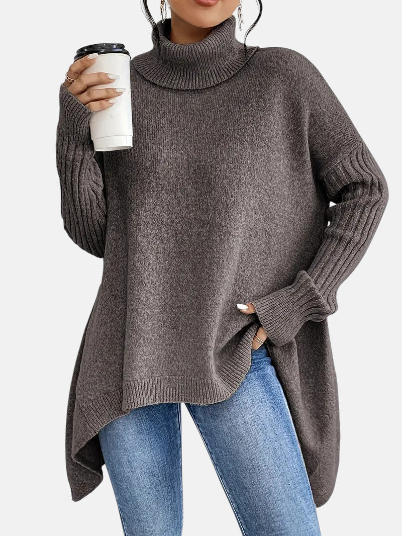 Cecily Oversized Turtleneck Tunic Sweater in Beige, view 8