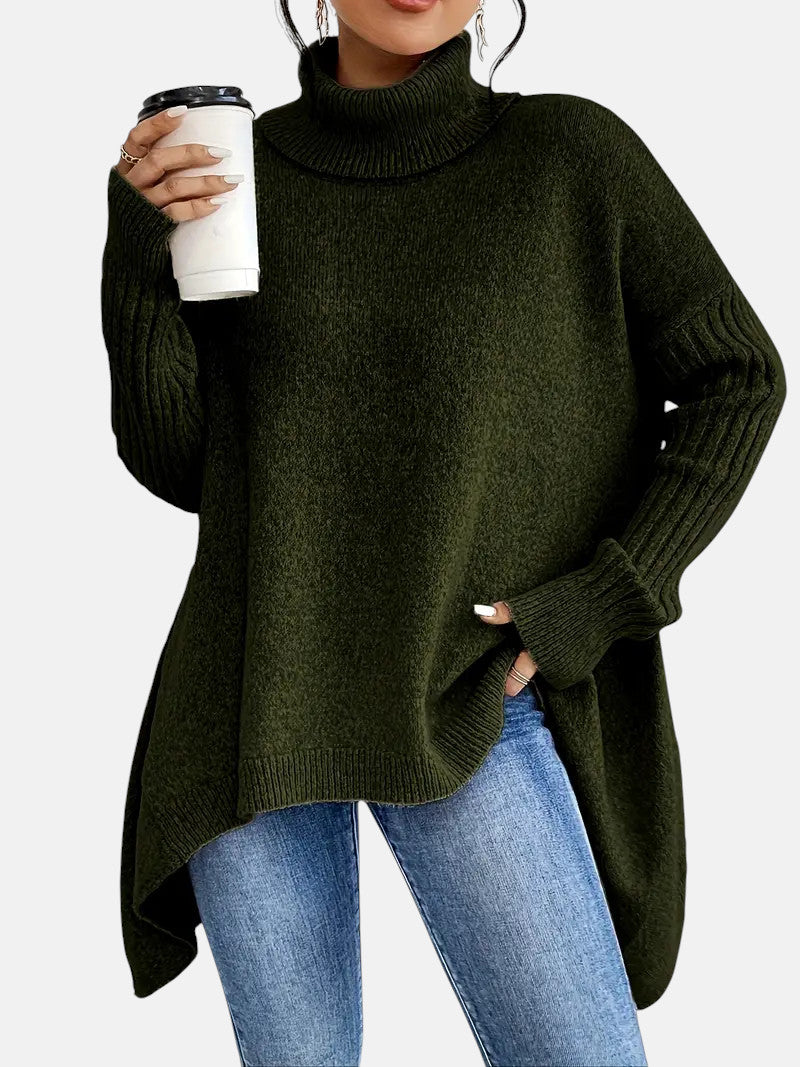 Cecily Oversized Turtleneck Tunic Sweater in Beige, view 9