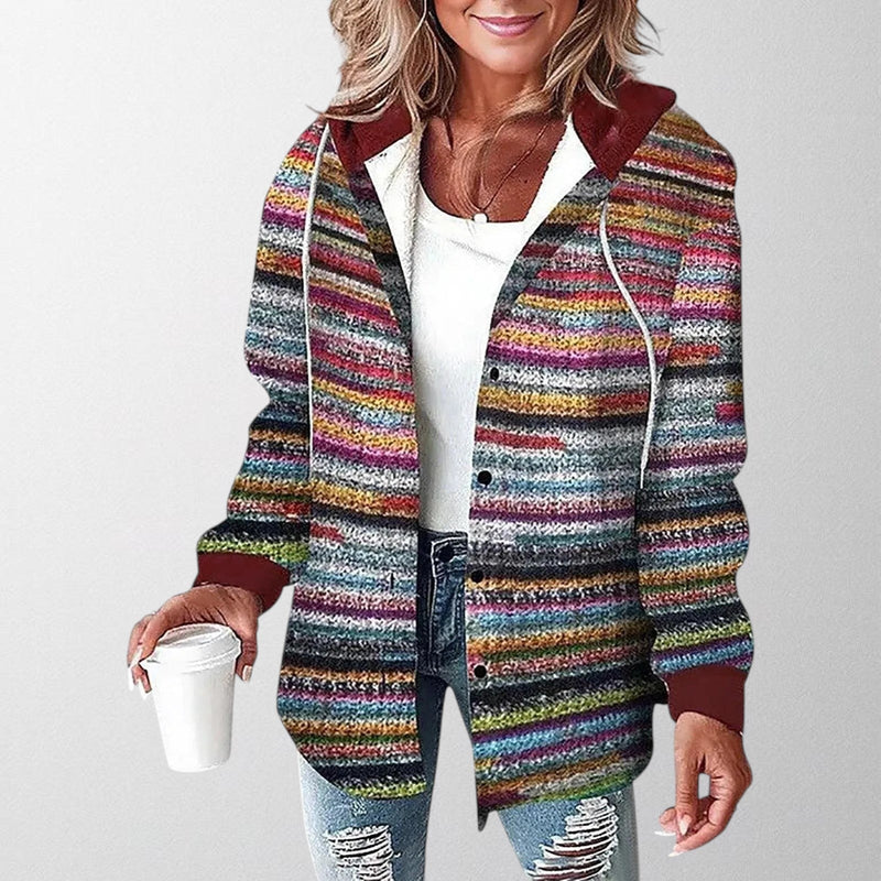 Natalia Plaid Hooded Button-Up Jacket in Grey, view 6