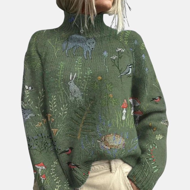 Henrietta Printed Turtleneck Sweater in Green, view 1
