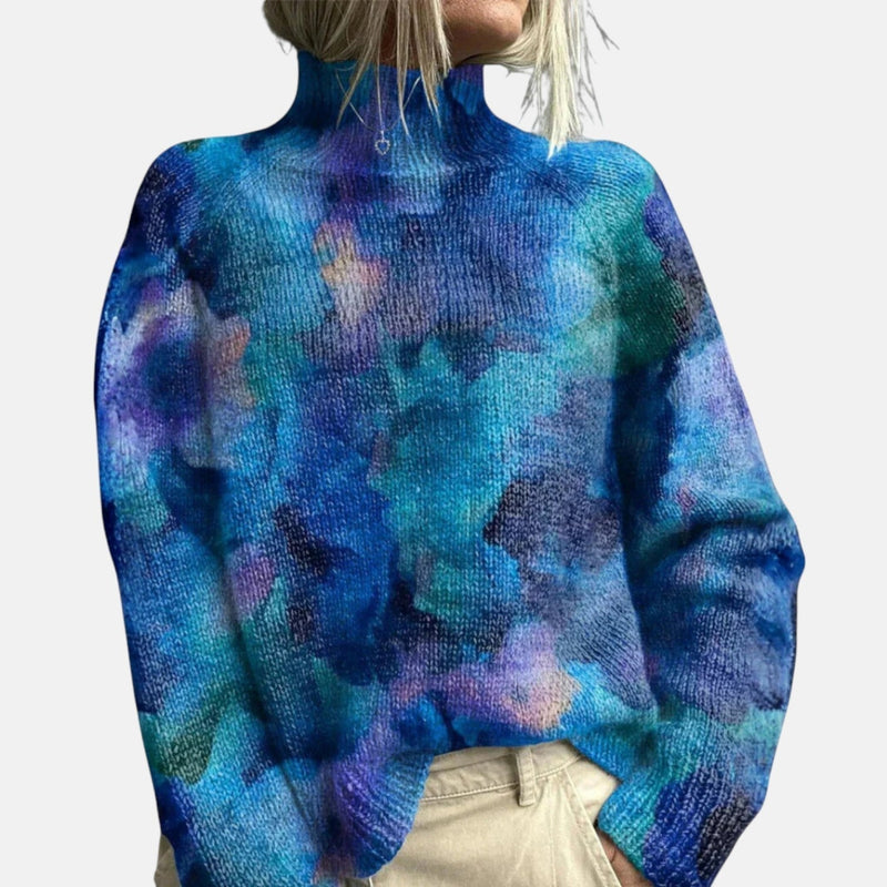 Henrietta Printed Turtleneck Sweater in Blue, view 2