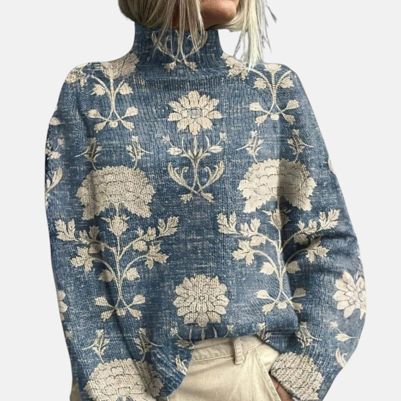 Henrietta Printed Turtleneck Sweater in Light Blue, view 3