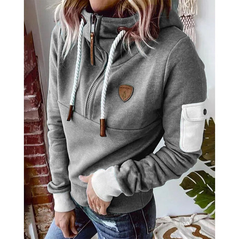 Iris Drawstring Hood Sweatshirt with Sleeve Pocket in Green, view 10