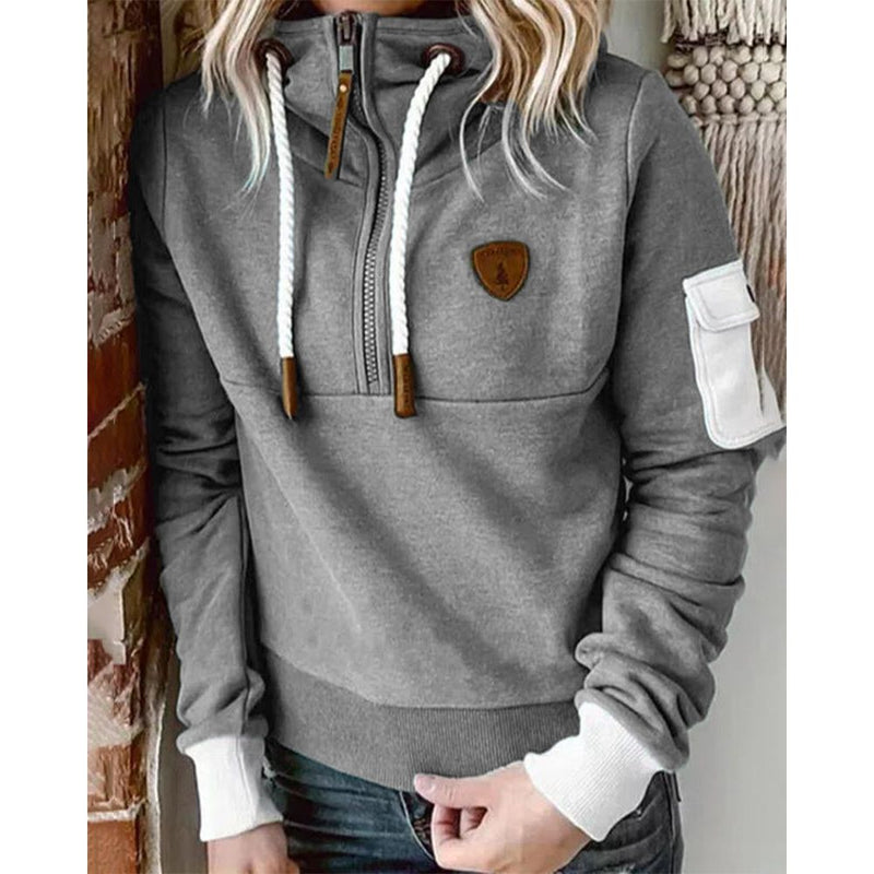 Iris Drawstring Hood Sweatshirt with Sleeve Pocket in Green, view 6