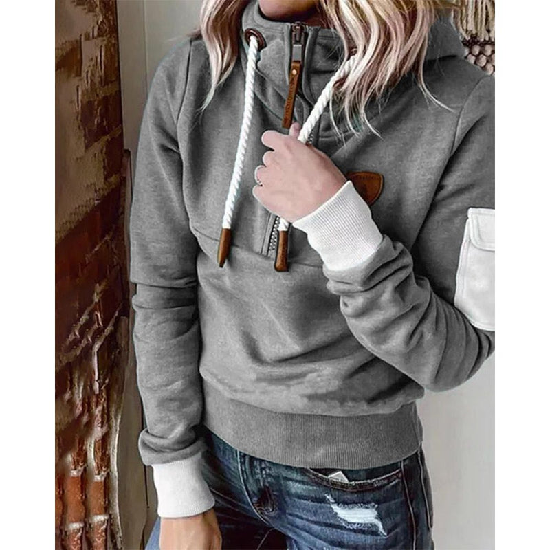 Iris Drawstring Hood Sweatshirt with Sleeve Pocket in Green, view 7