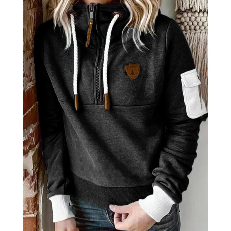 Iris Drawstring Hood Sweatshirt with Sleeve Pocket in Green, view 8