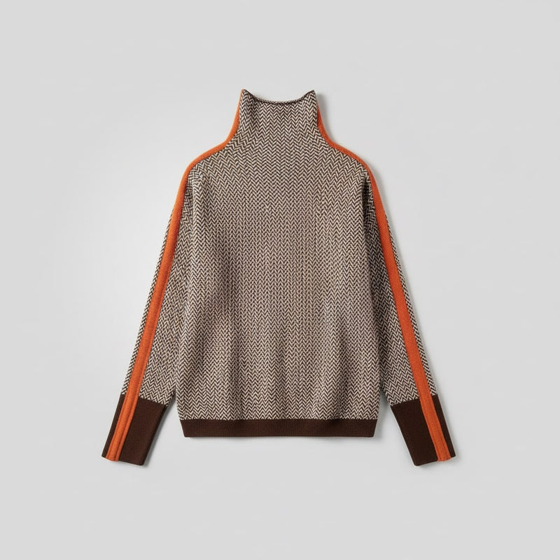 Florence Striped Color Block Turtleneck Sweater in Orange, view 2