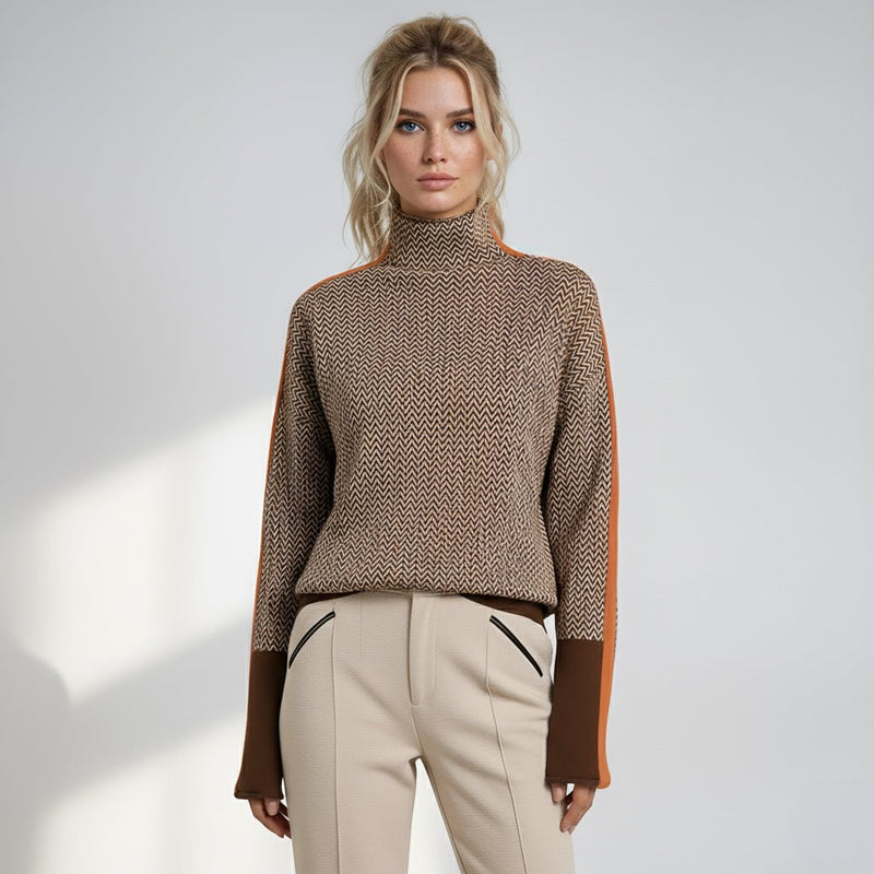 Florence Striped Color Block Turtleneck Sweater in Orange, view 5