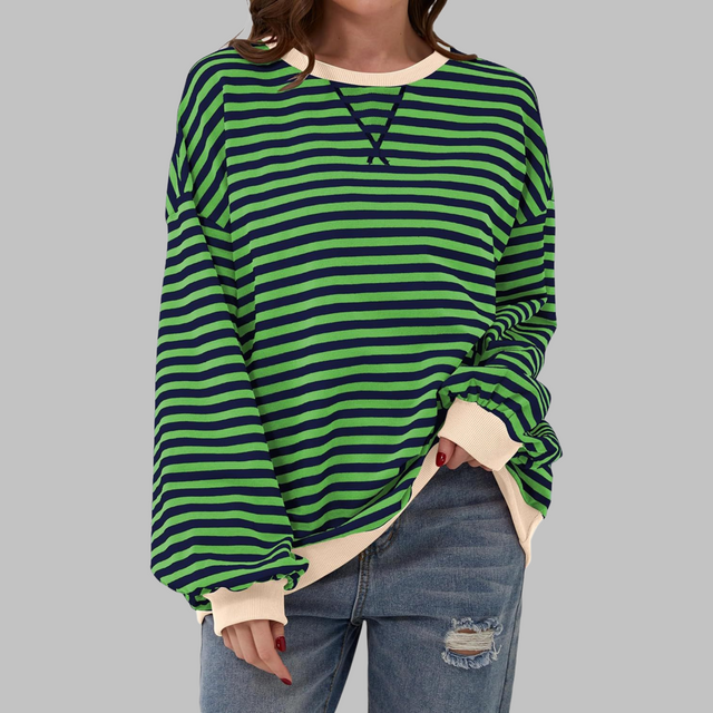 Lucinda Striped Long Sleeve Round Neck Shirt in Black, view 1