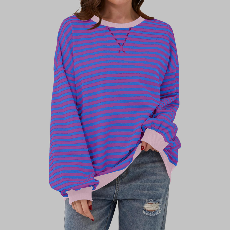 Lucinda Striped Long Sleeve Round Neck Shirt in Black, view 10
