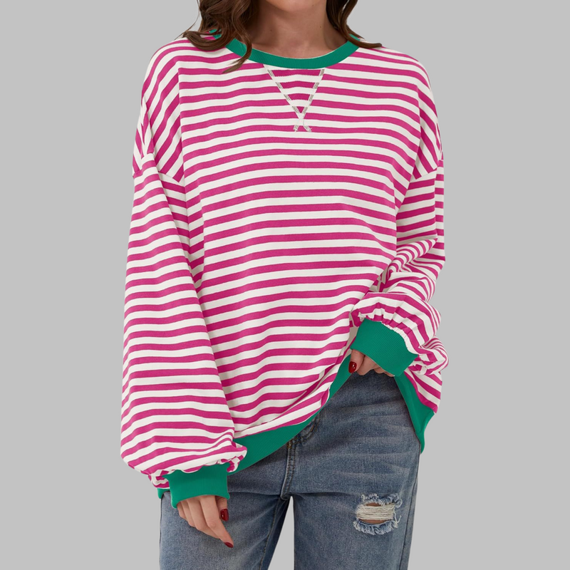 Lucinda Striped Long Sleeve Round Neck Shirt in Black, view 2