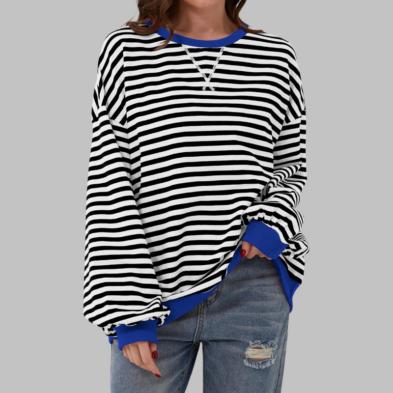 Lucinda Striped Long Sleeve Round Neck Shirt in Black, view 4