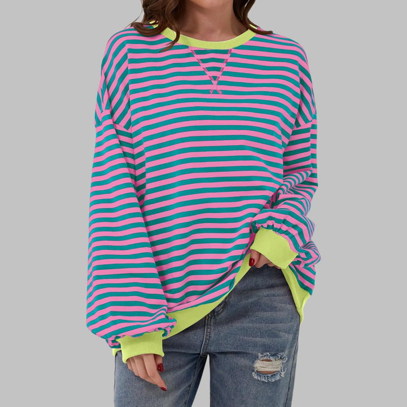 Lucinda Striped Long Sleeve Round Neck Shirt in Black, view 5