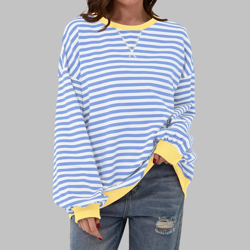 Lucinda Striped Long Sleeve Round Neck Shirt in Black, view 6